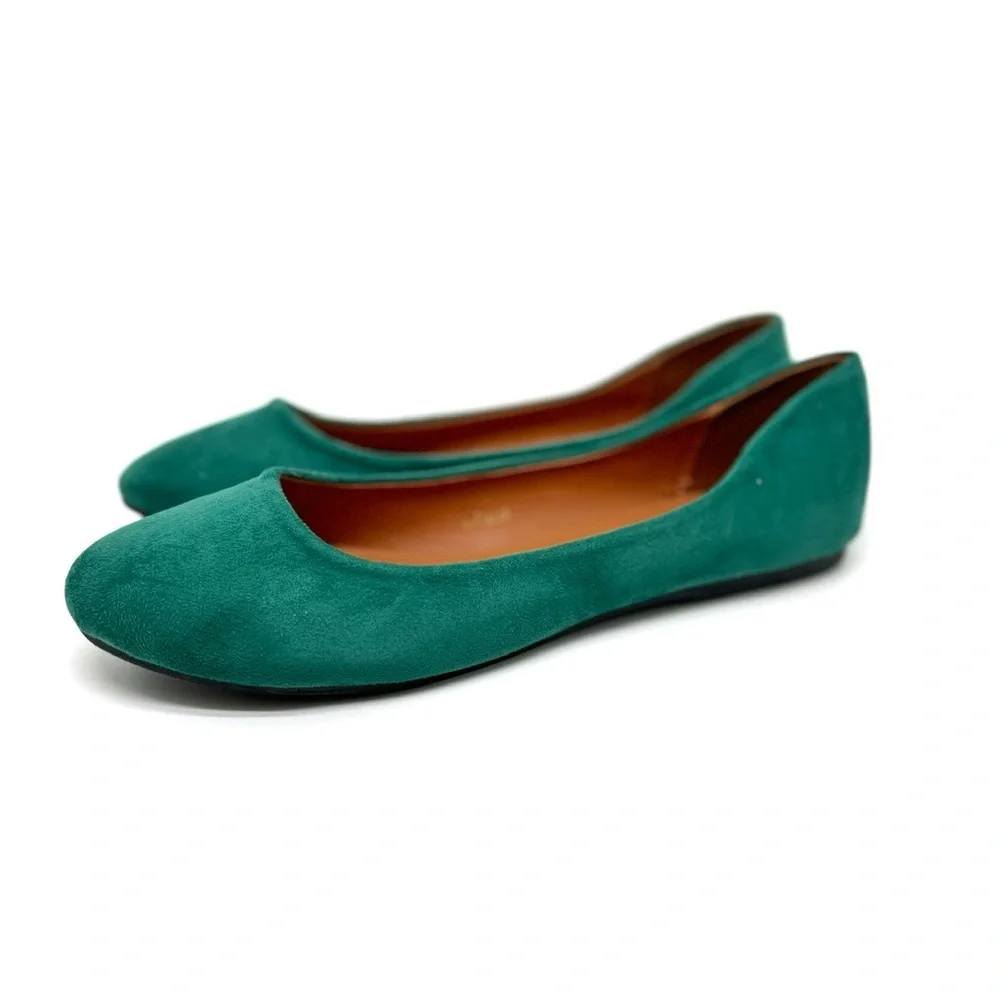 Ollio Faux Suede Ballet Flats Slip on Shoes Green Size 9 1/2